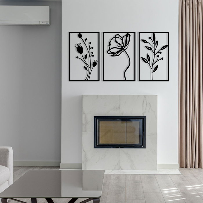 Wallity Flowers Escultura de pared de metal negra